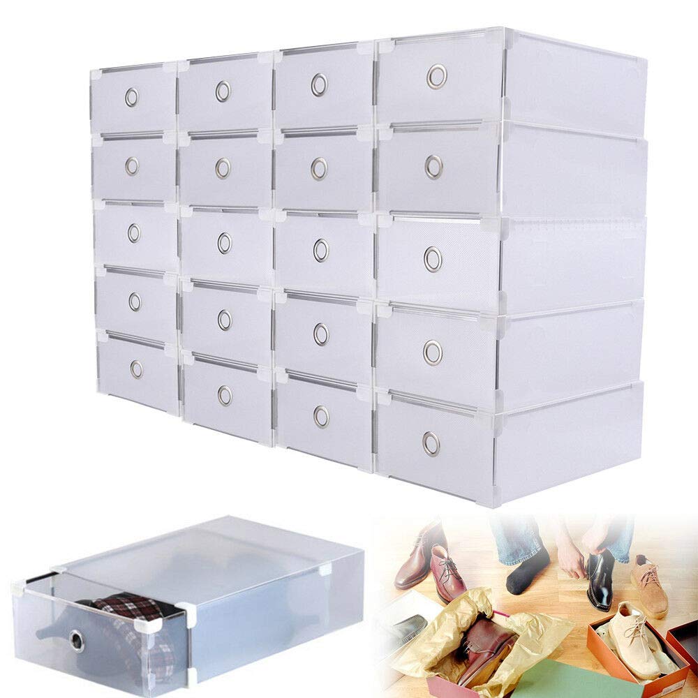 20 Cajas de Almacenamiento apilables de plástico Transparente para Zapatos, 31 x 20 x 11 cm