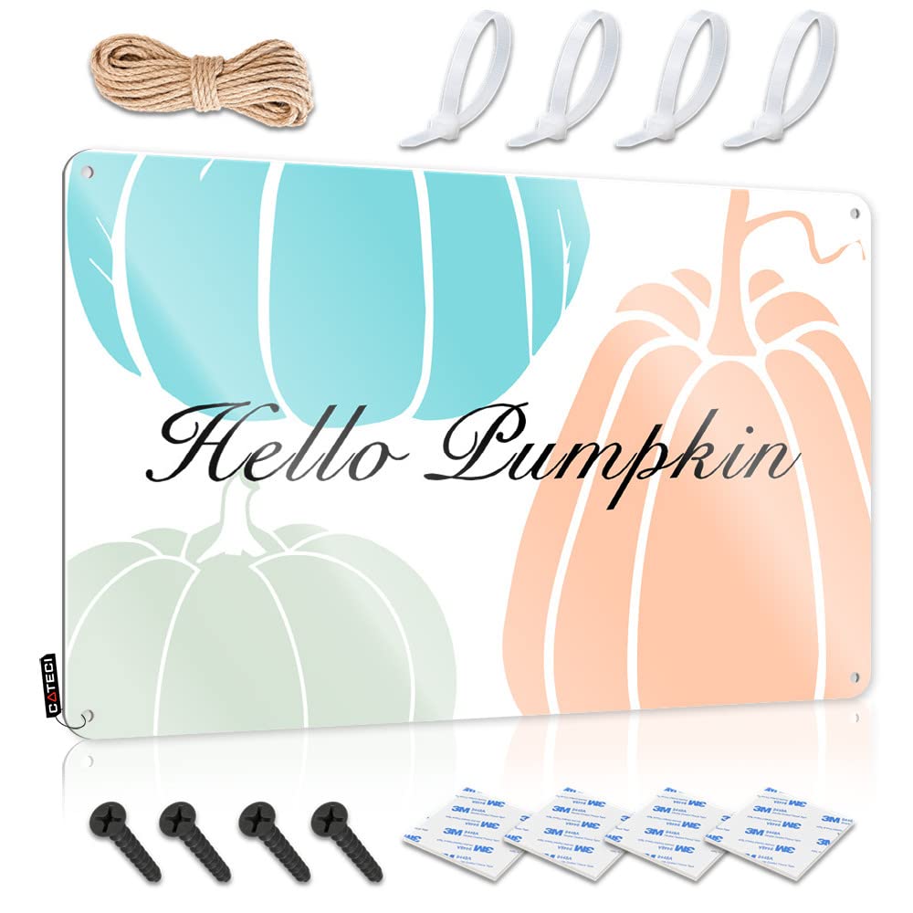 Tin Sign Funny Hand-Drawn Style Hello Pumpkin Tin Sign 1 Warning Signs For Bedroom Sign Decor(30X40CM)