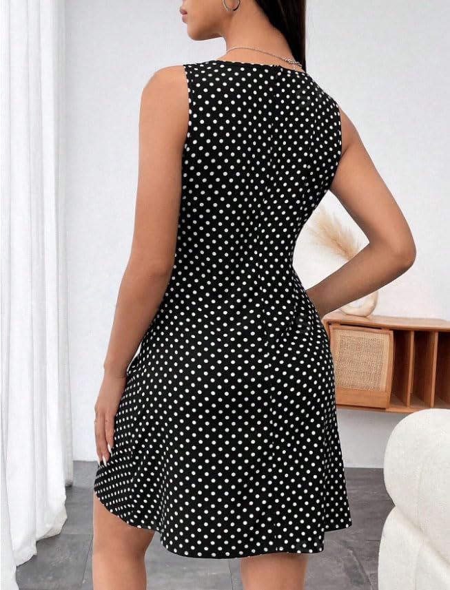 Image of Women's Elegant Floral Dress Coll. (All-Seasons) - Sleeveless /Short /Midi, V-Neck Ruffle, Fashion Casual Party Dresses