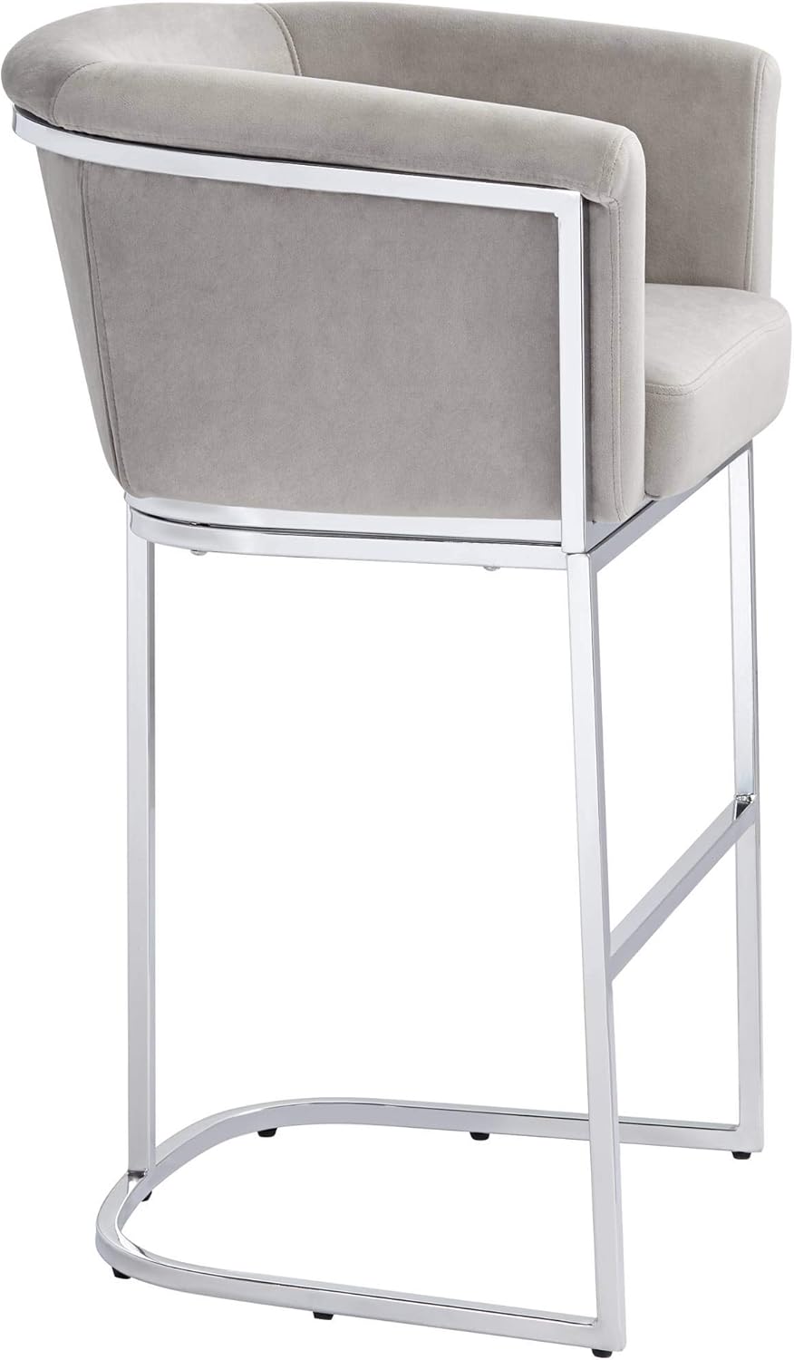 Studio 55D Reign Chrome Metal Bar Stool Silver 31" High Modern Gray Velvet Fabric Upholstered Cushion with Backrest Footrest for Kitchen Counter Height Island House Home Shed