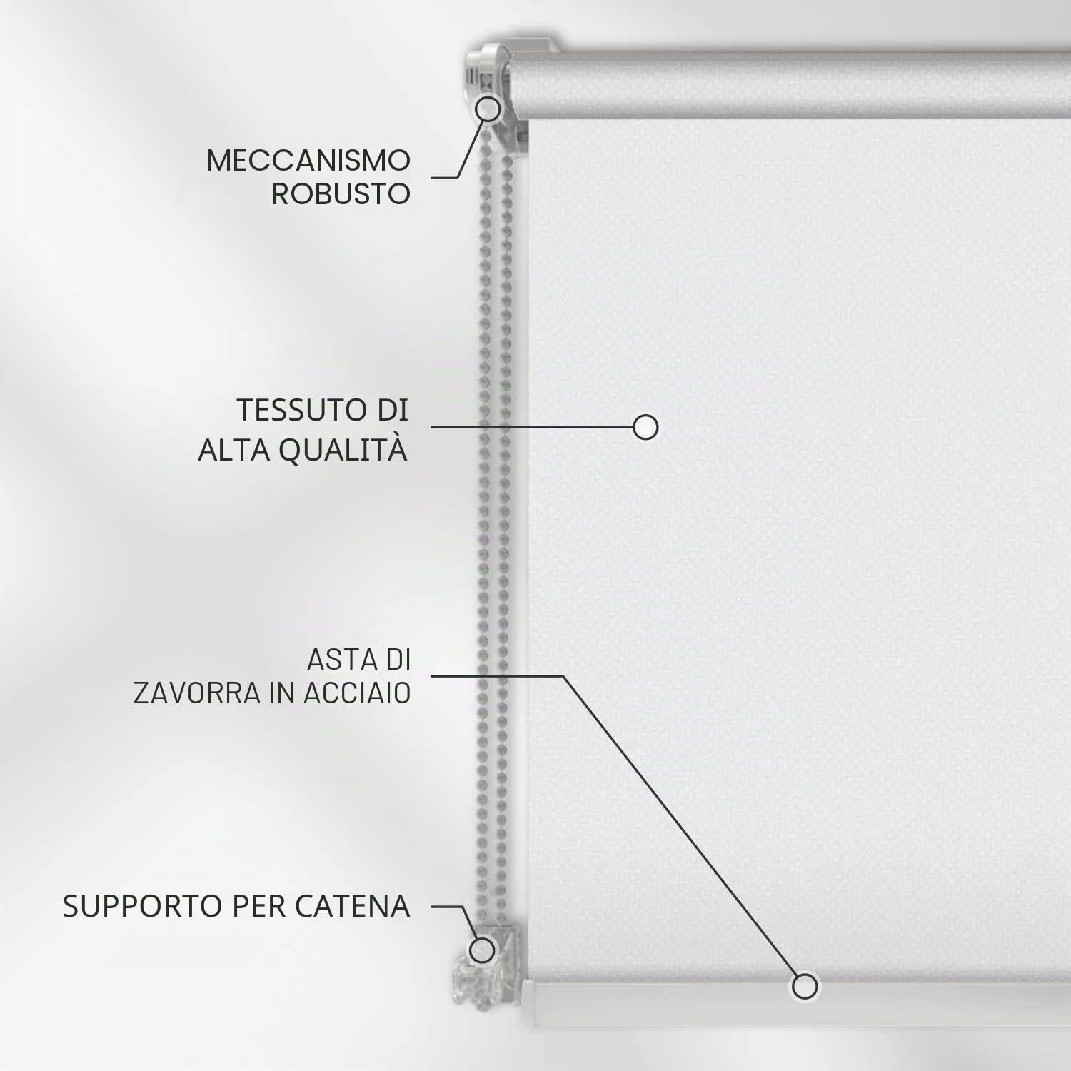 Estika Tenda a rullo semi-trasparente senza forare - 60 x 220 cm - Bianco - per interni, per finestre, tessuto con protezione solare