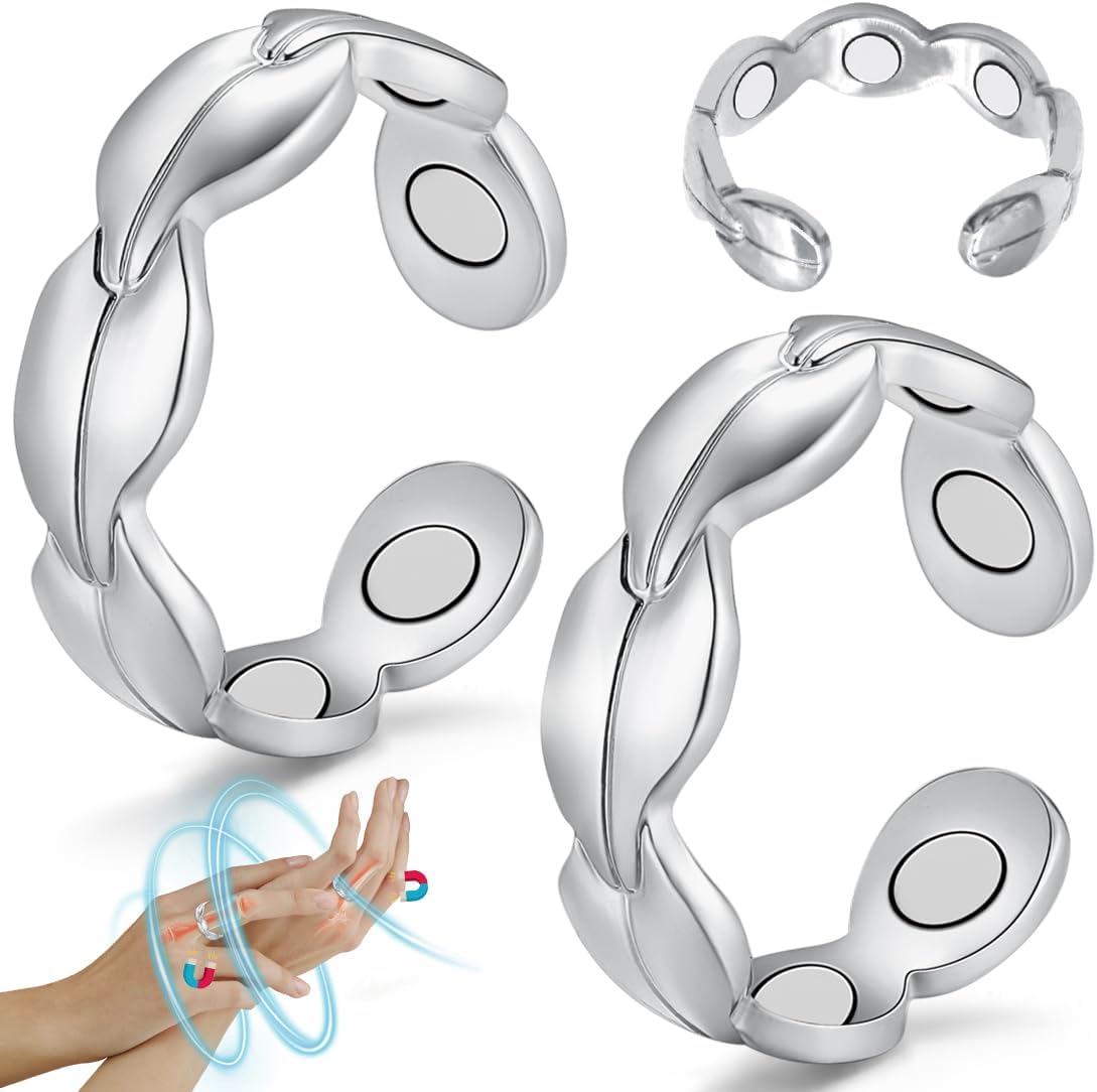 Cigmag Lymphatic Drainage Magnetic Rings for Women - Copper Ring Finger Thumbs 7X Strength - Adjustable Solid Pure Copper with Present Box (Silver)