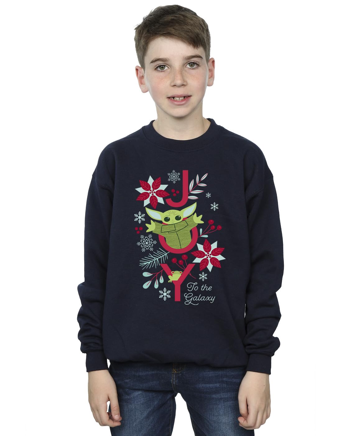 Absolute Cult Boys Navy Blue Star Wars Mandalorian Joy To The Galaxy Sweatshirt 9-11 Years