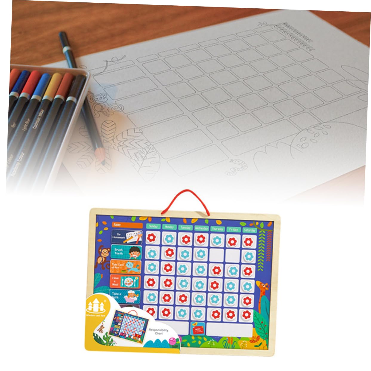 Tabla de Recompensas Estándar de Madera para Niños, Autodisciplina