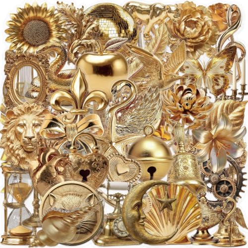 Image of 50 Pcs Luxury Golden Style Transparent Stickers for Scrapbooking (Golden)