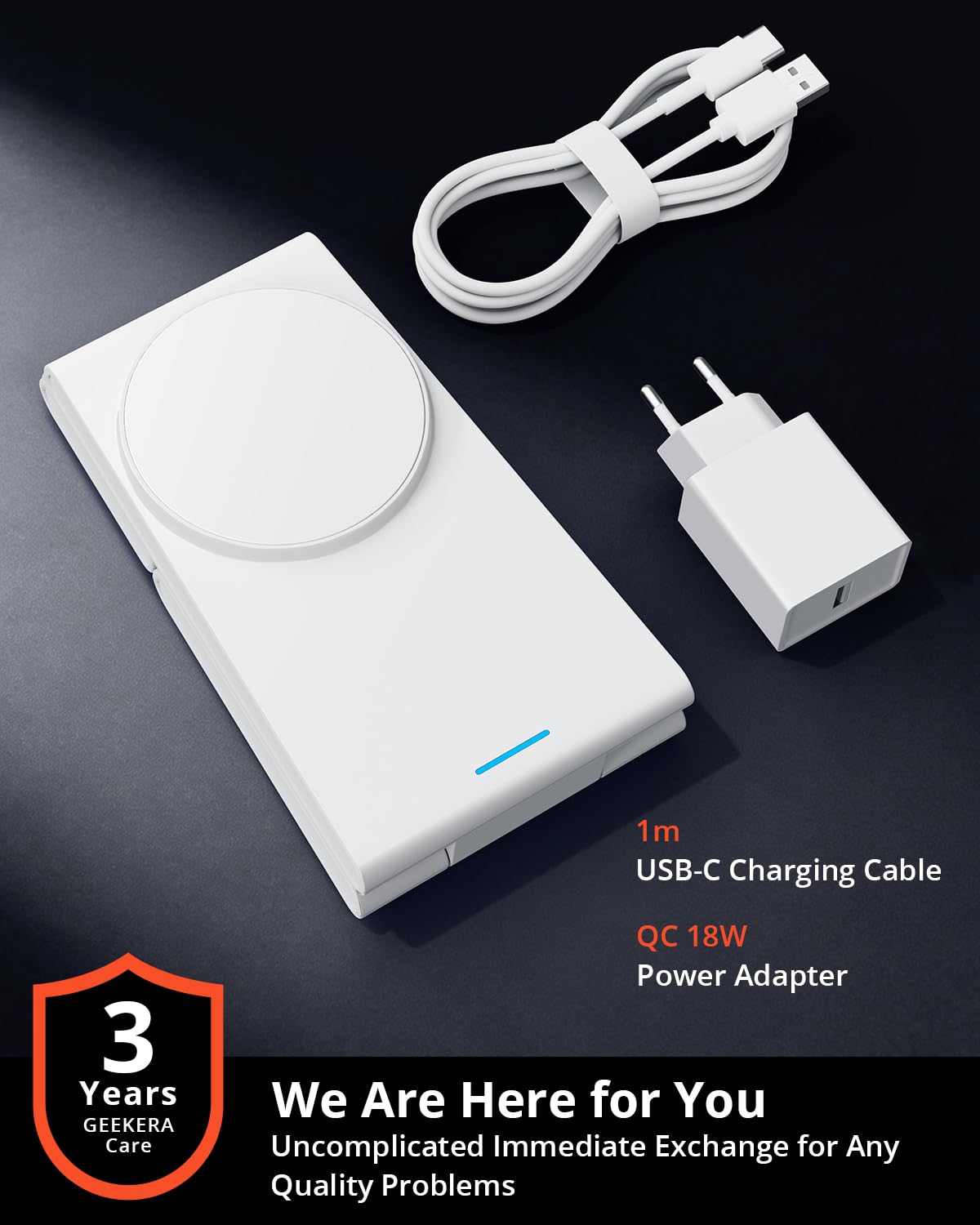 GEEKERA Station de Charge 3-en-1 pour Apple: Chargeur Magnétique pour iPhone Air/17-12, Support Chargeur pour iWatch, Chargeur à Induction Compatible avec MagSafe pour AirPods, Blanc Mat
