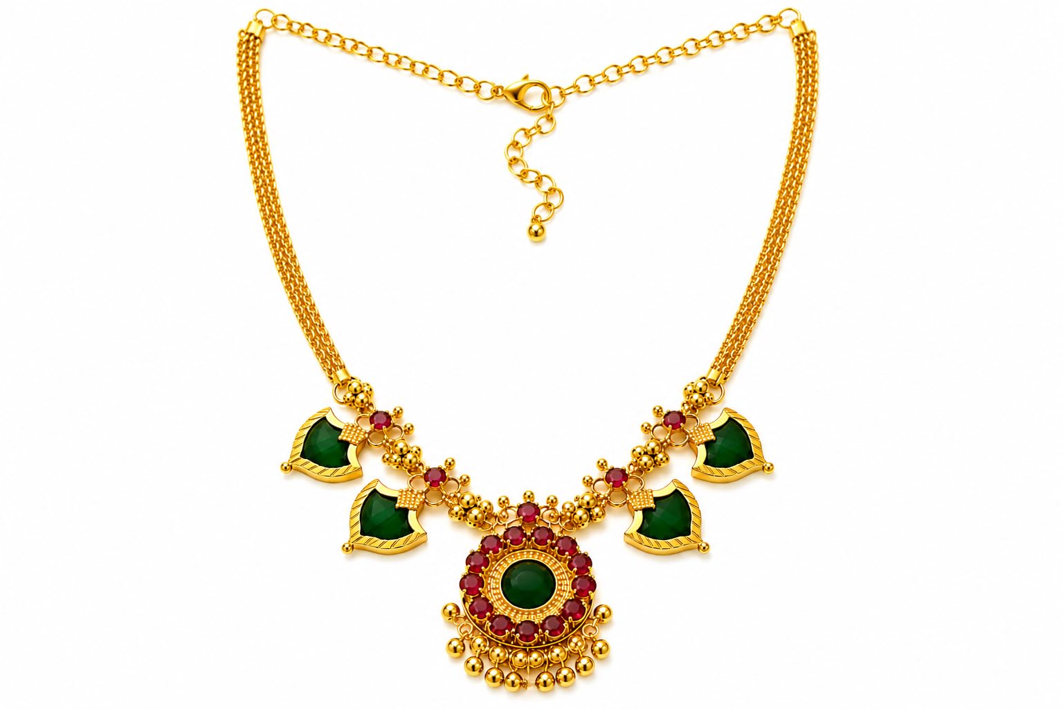 Traditional Palakka Mala Necklace for Women | Real Palakka Stones | Gold Plated Kerala Temple Jewellery-picture-33