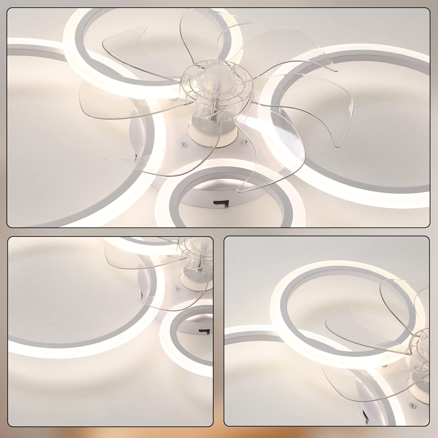 YUEGOO Ceiling Fans with Lamps,6 Speed Timer Quiet Ceiling Fan Chandelier Led Dimmable Modern Ceiling Fans with Lights and Remote App for Living Room Bedroom Office/B/85Cm