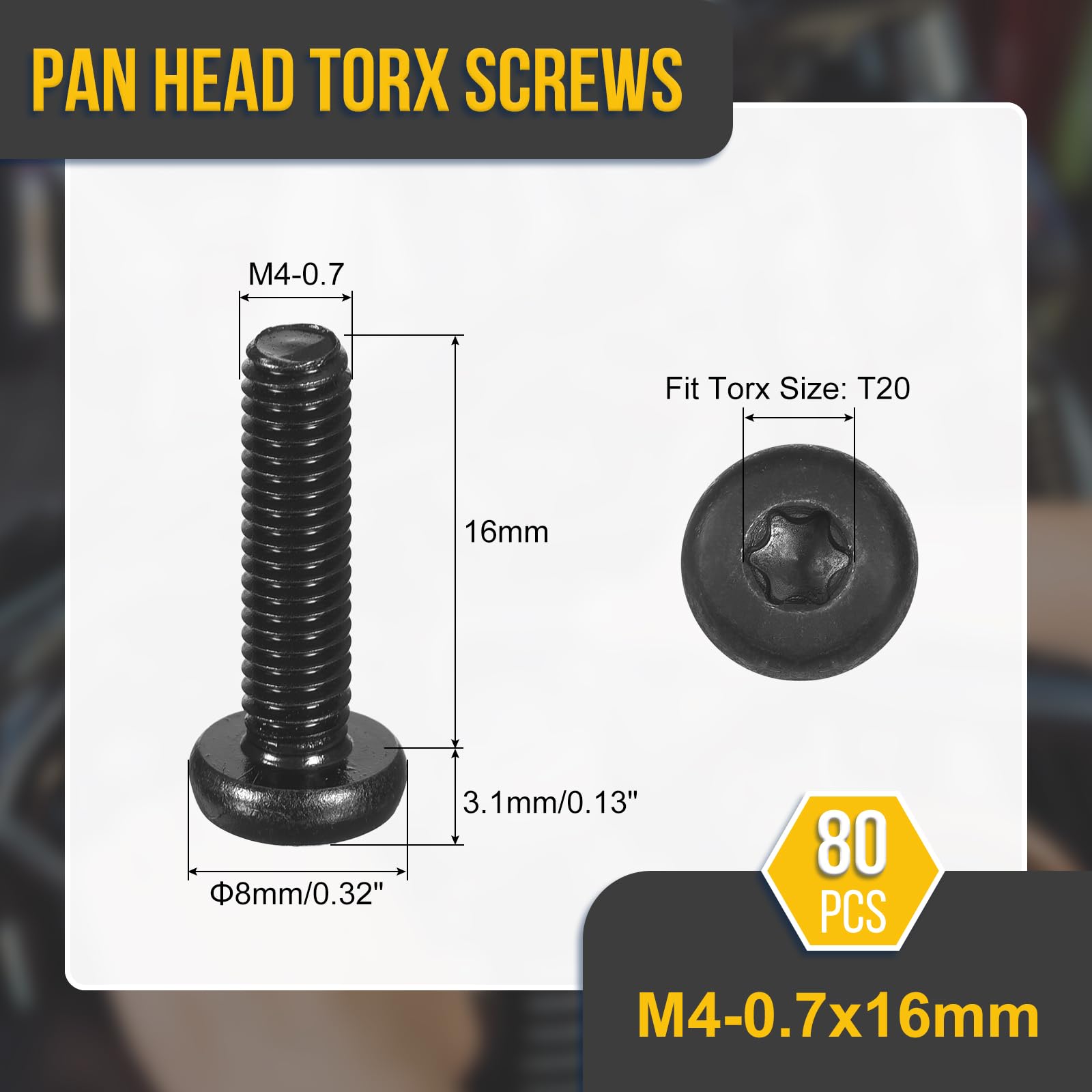 DTGN M4x16mm Pan Head Torx Security Screw, 80Pack, Good for Machinery - Image 2
