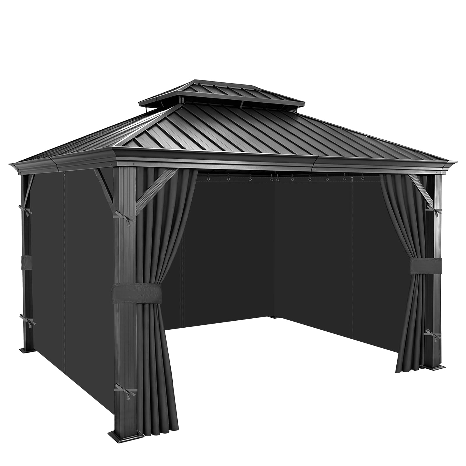 10x10 Gazebo Curtains, 4-Panels Gazebo Replacement Curtains with Zipper & Hooks, Outdoor Waterproof Sidewalls for Patio, Pergola, Yard, Garden(Gray, 10'×10')
