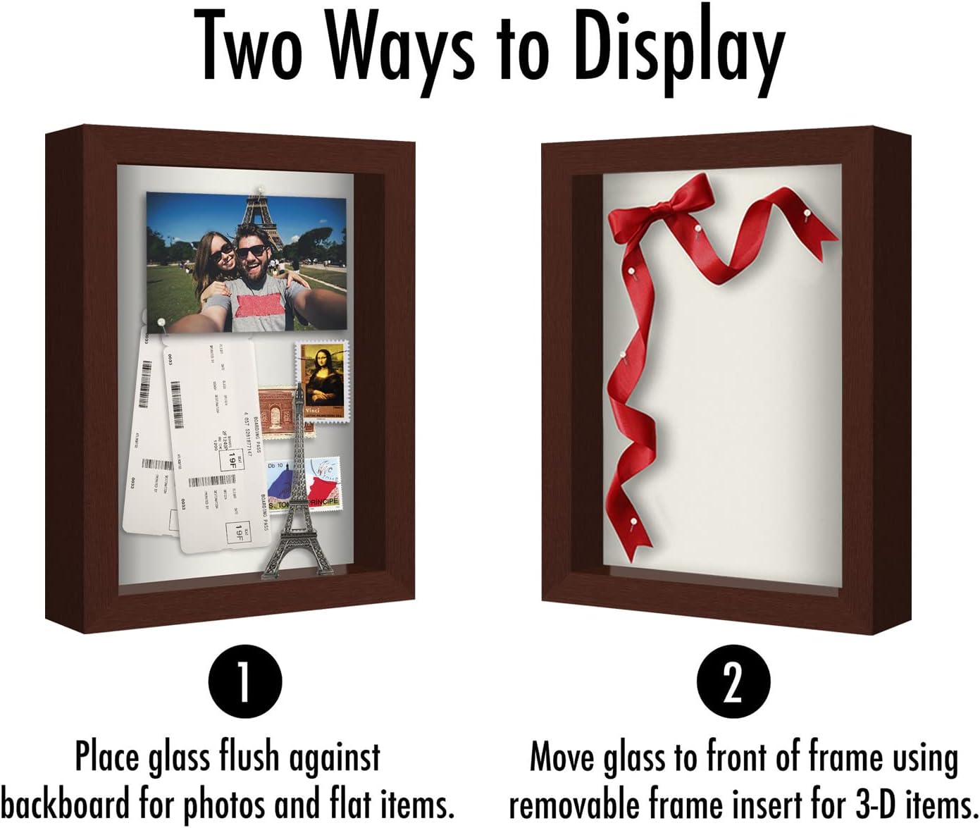 Americanflat 8x10 Shadow Box Frame with Shatter-Resistant Glass - Silhouette Collection - Large Shadow Box Display Case for Tabletop and Wall Display - Mahogany with Soft Felt Back