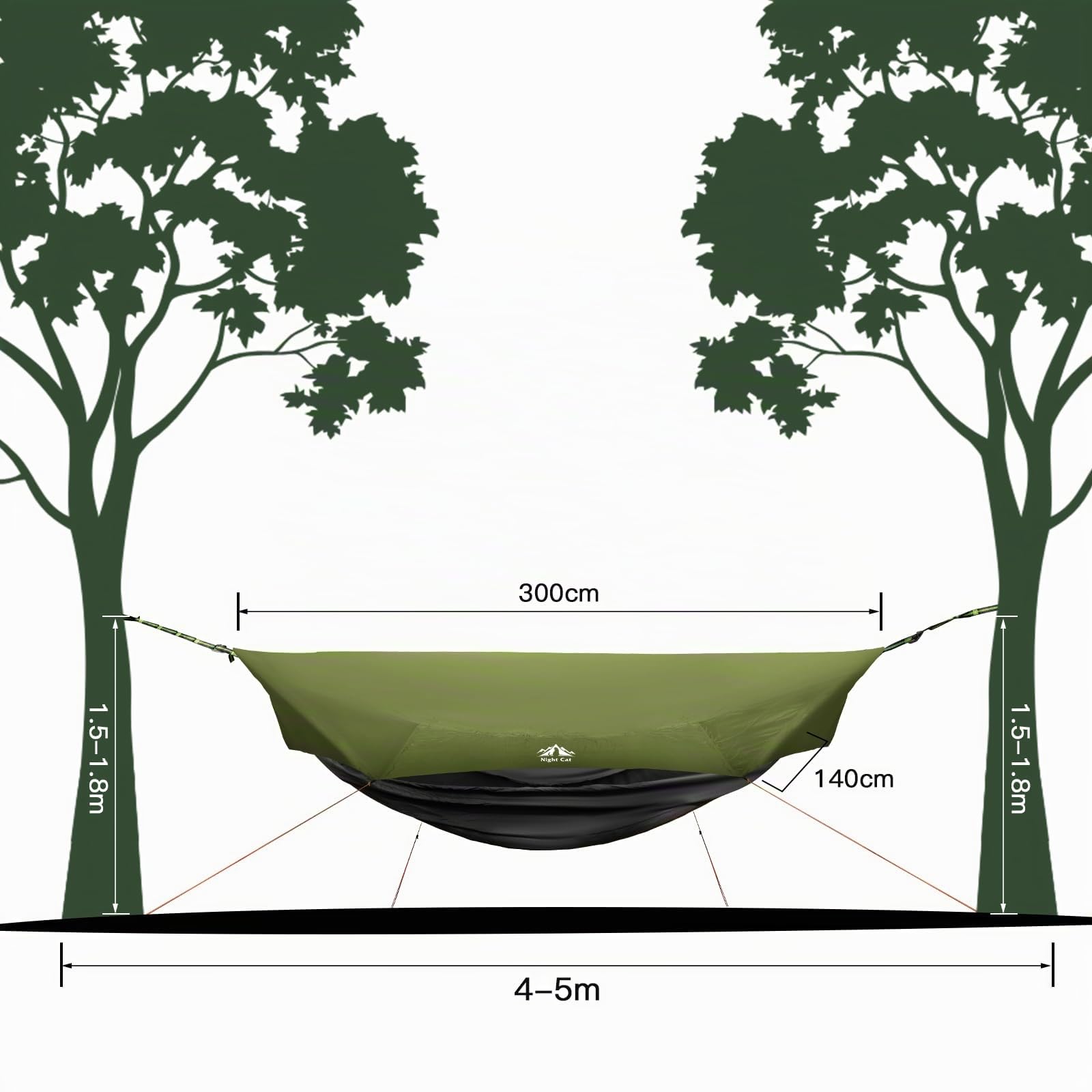Night Cat Hamac Moustiquaire 1 Personnes: Imperméable Hamac Bivouac Tente Exterieur pour Camping Jardin Voyage Randonnée Vert Pro