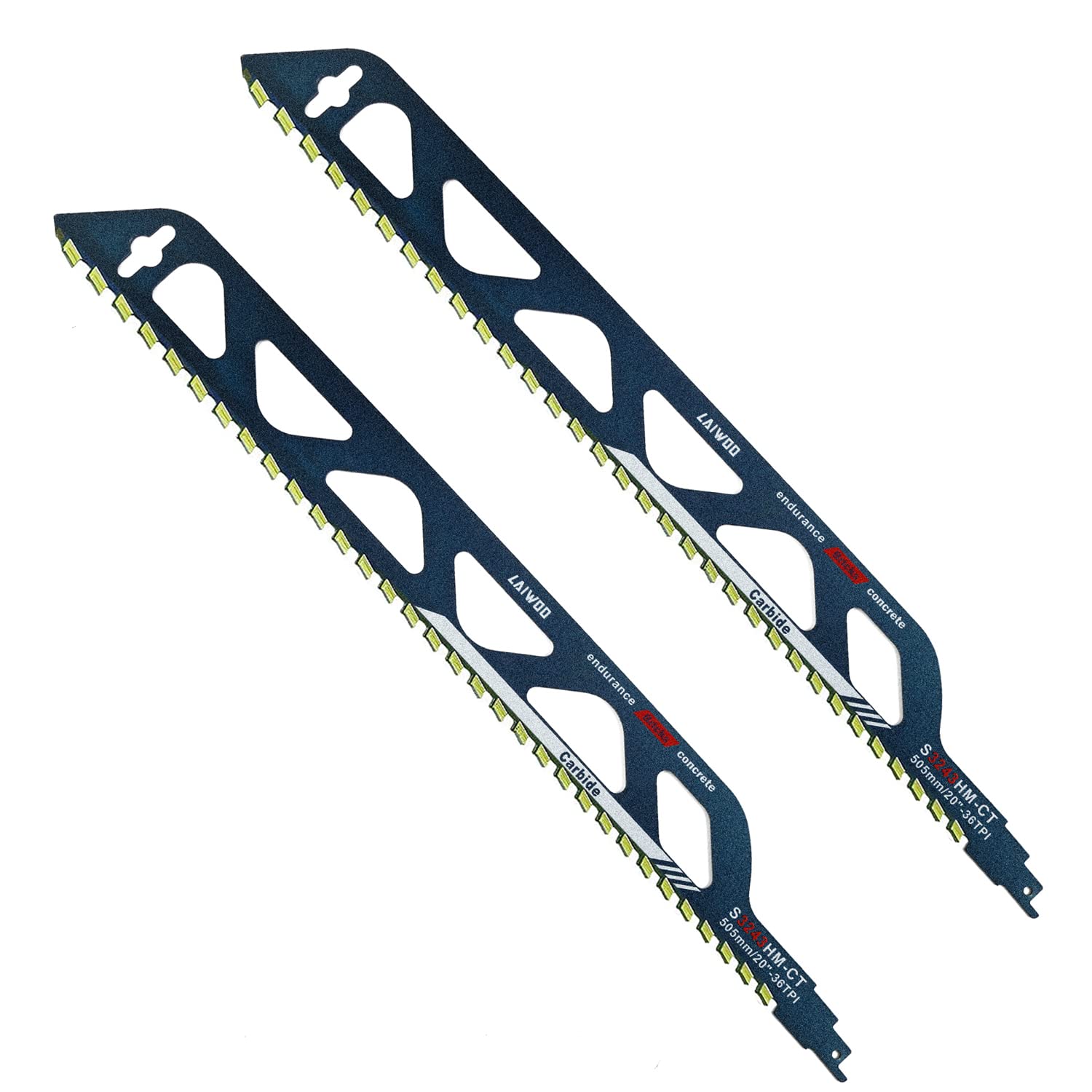 LAIWOO Lama per Sega a Gattuccio, Sega a Mano, Lama in Metallo Duro, Accessori per Sega a Sciabola per il Taglio di Calcestruzzo Poroso per Einhell, Dewalt, Bosch, Makita (455MM-2)