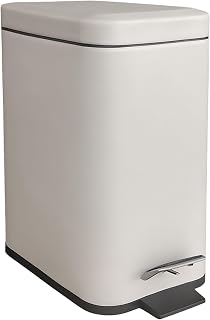 Relaxdays Mülleimer Bad, 5 Liter, Kosmetikeimer mit Soft-Close, Matte Optik, entnehmbarer Inneneimer, Treteimer, beige