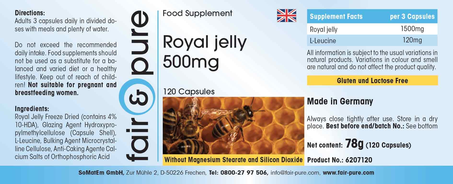 Fair & Pure® - Gelée Royale 500 mg - 120 gélules - Standardisée à 4% de 10-HDA - Lyophilisée en douceur