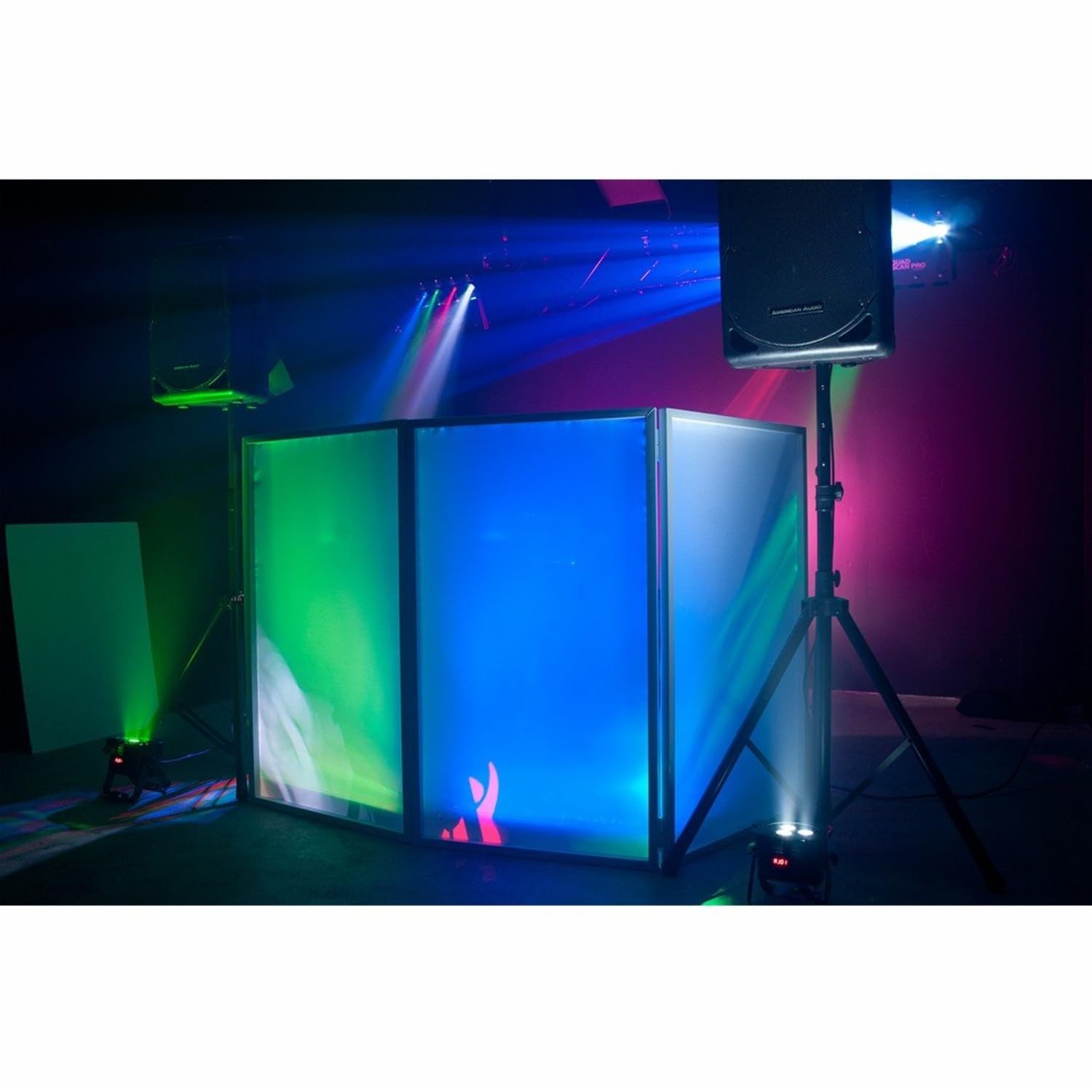 Ibiza - Pack DJ Façade 1200 x 700-2 supports lumière Mooving DJLIGHT - Boîtier Dispatching 8 voies - Soirée Fête Pro Mariage