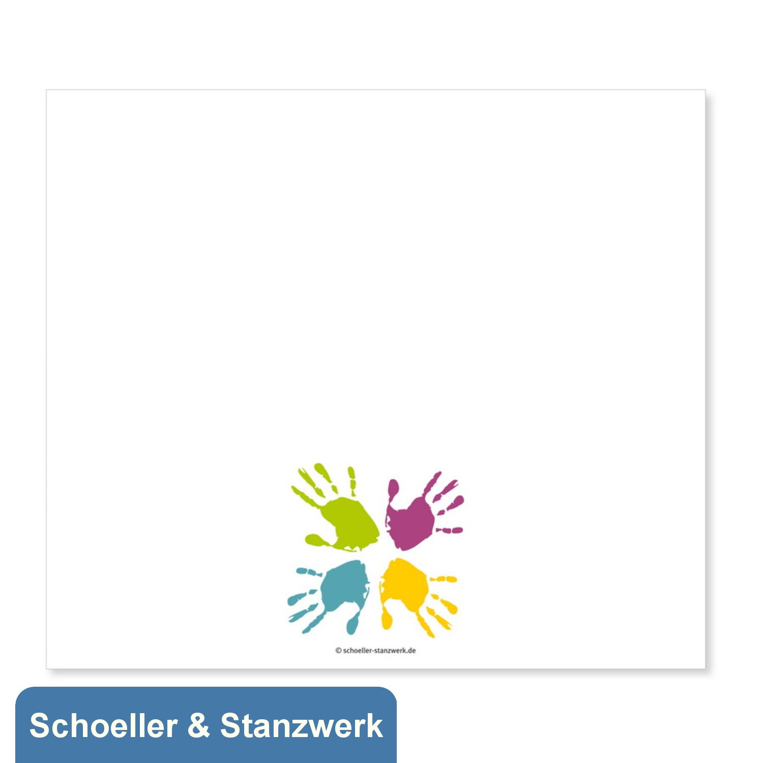 Schoeller & Stanzwerk© - 25 Stück 3-teilige Portraitmappe Kinder/Schulfotomappe für 13x18 cm Fotos - mit farbigem Druck "Hände" - Weißkarton