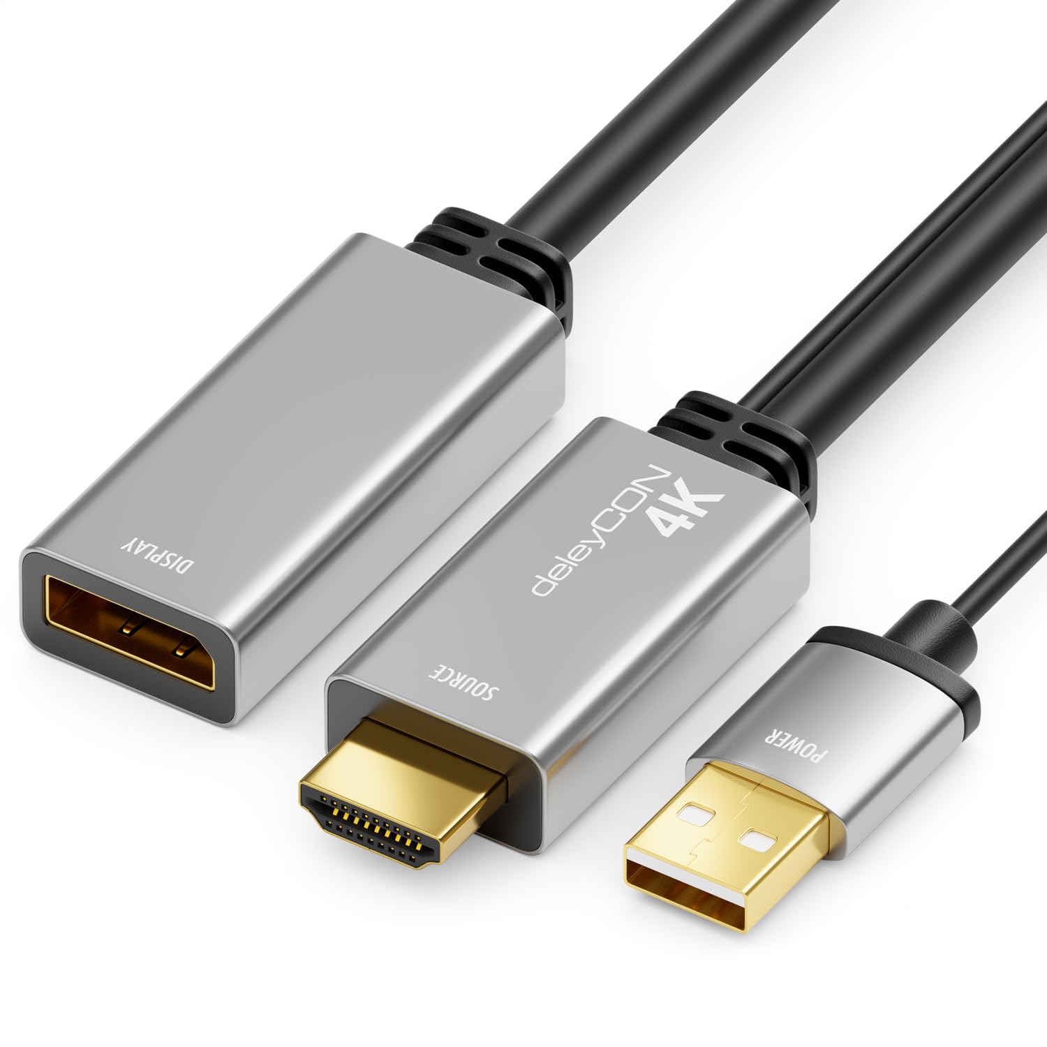 deleyCON Adaptateur 4K HDMI vers DisplayPort (pour Moniteur DisplayPort) 4K@60Hz HDR - Boîtier Aluminium - Câble Convertisseur pour PS4 PS5 Xbox PC Ordinateur Portable Moniteur