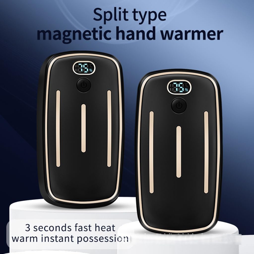 Chauffe - mains rechargeable pack de 2, 8 heures de chauffage continu, 3 niveaux, jusqu'à 55 ℃ chauffe - mains électrique, idéal pour la randonnée de chasse au golf (Color : Black)