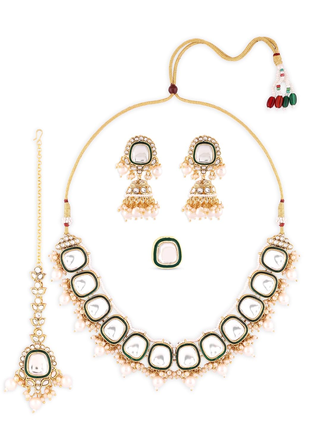ZAVERI PEARLS Green Enamel Kundan & Pearls Bridal Necklace Earring Maangtikka & Ring Set For Women-ZPFK18478 (B0DBQDGDK5) Amazon Price History, Amazon Price Tracker