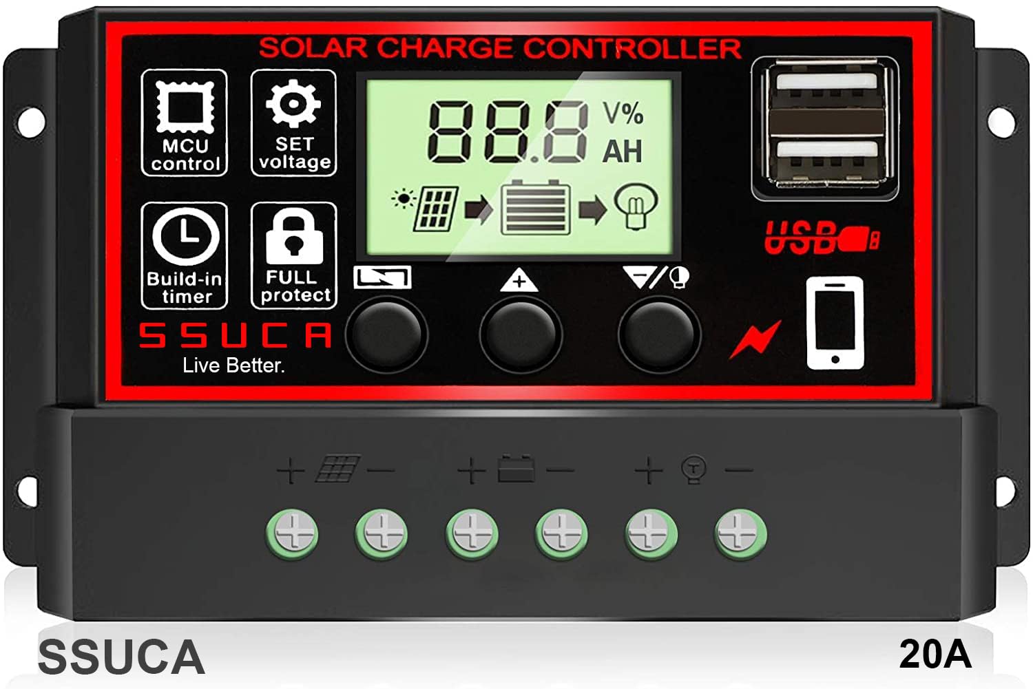 SSUCA Solar Charge Controller with wiring terminals