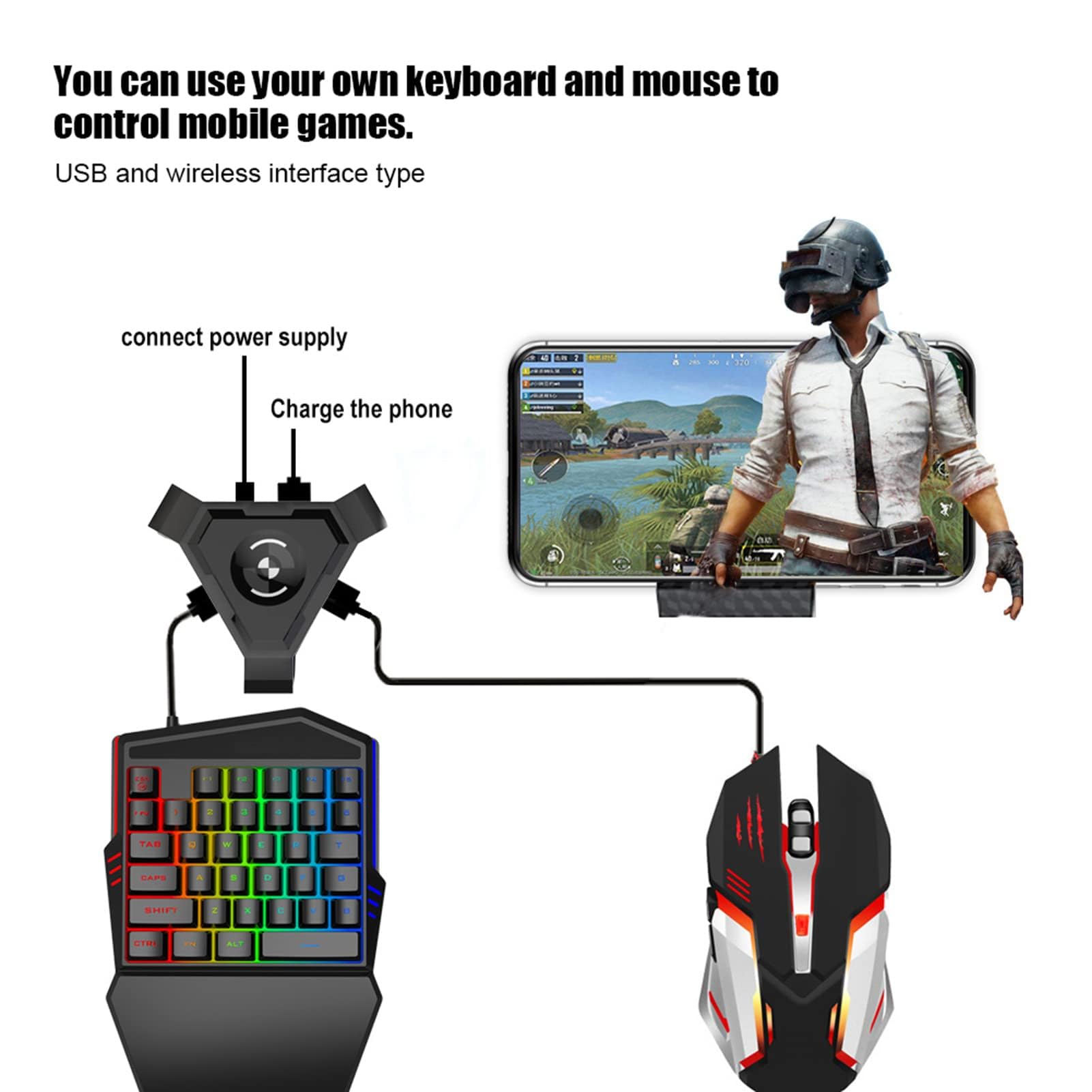 Keyboard Mouse Adapter for PUBG, Keyboard Mouse Converter for Mobile Cell Phone Games, PUBG Game Console Accessories, PC Gaming Experience for Android iOS Phone, Supports FPS Games