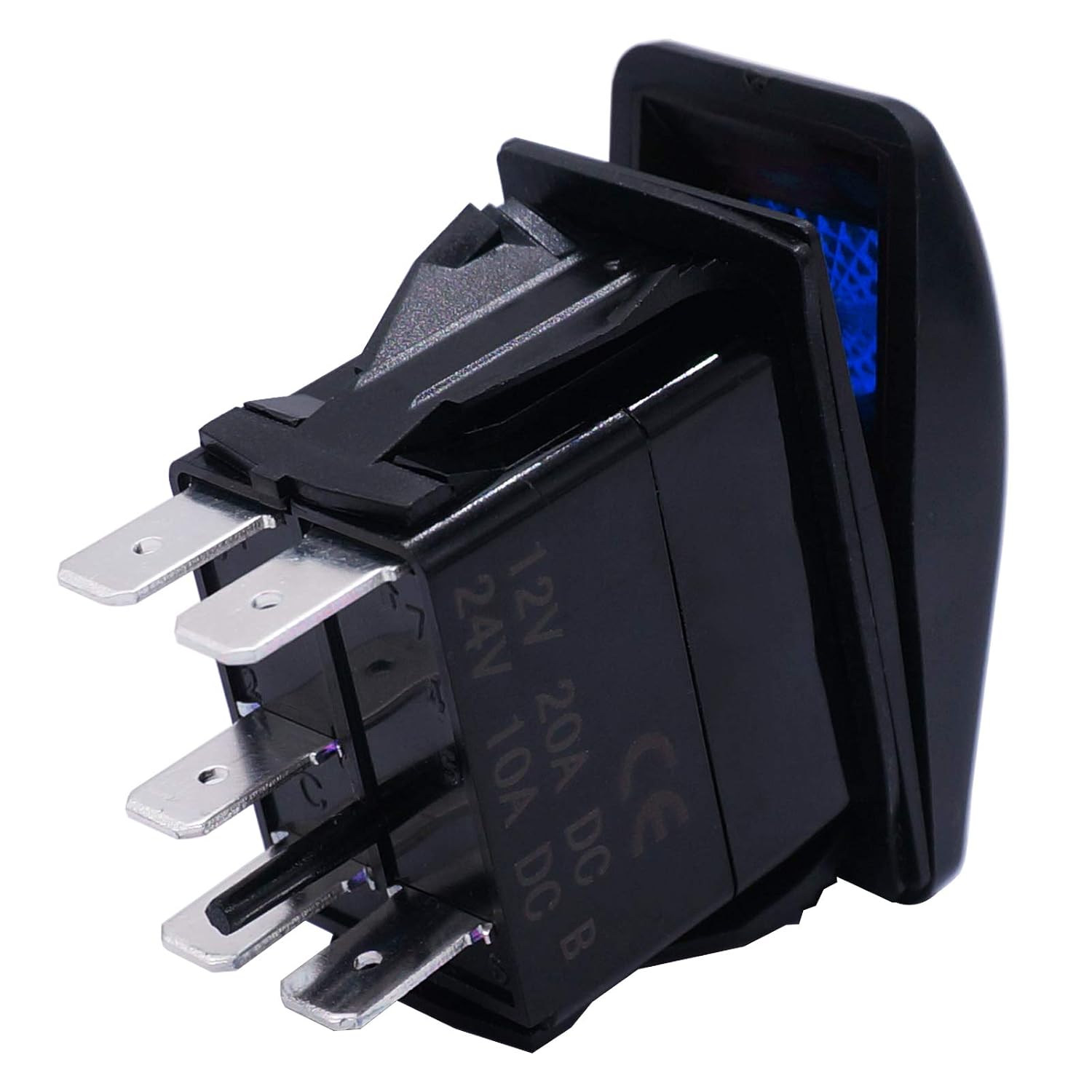 Twidec/Momentary Horn Rocker Toggle Switch SPST 5 Pin 20A 12V 24VDC ON Off Blue LED Light Push Button Switch Bar Car with Jumper Wires Set A11625B-BU-X