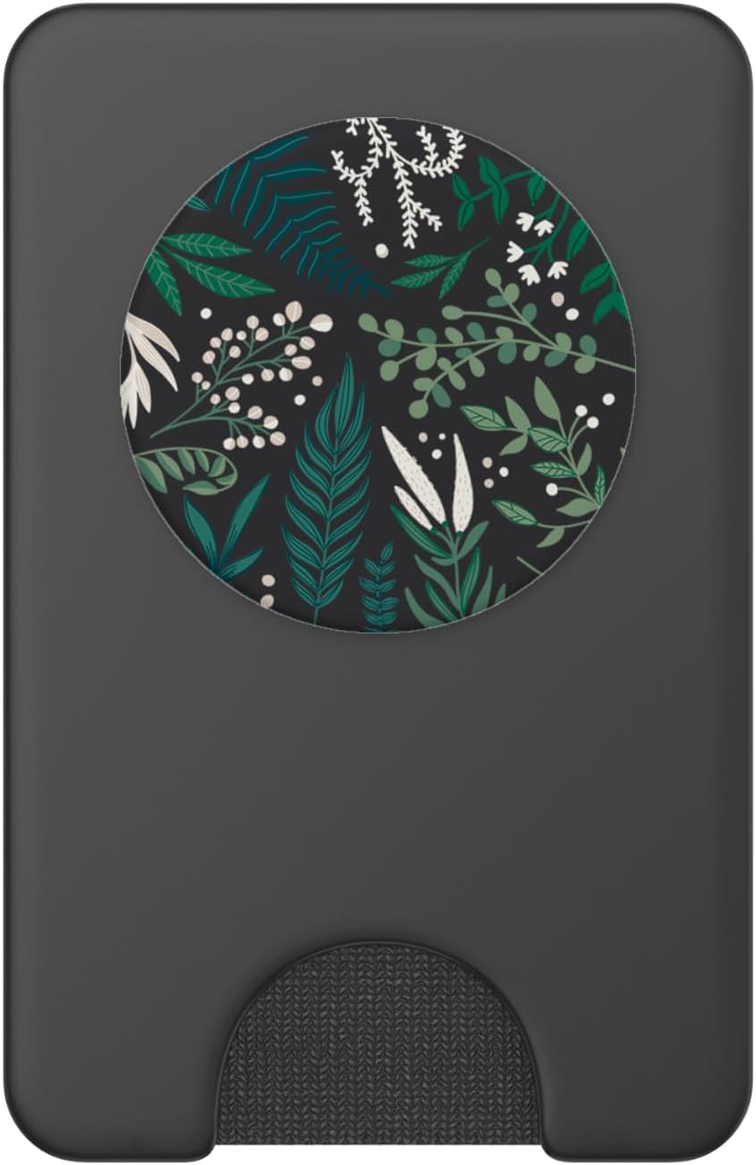 Green Botanical Fern Foliage & White Berry Floral Pattern PopSockets PopWallet for MagSafe