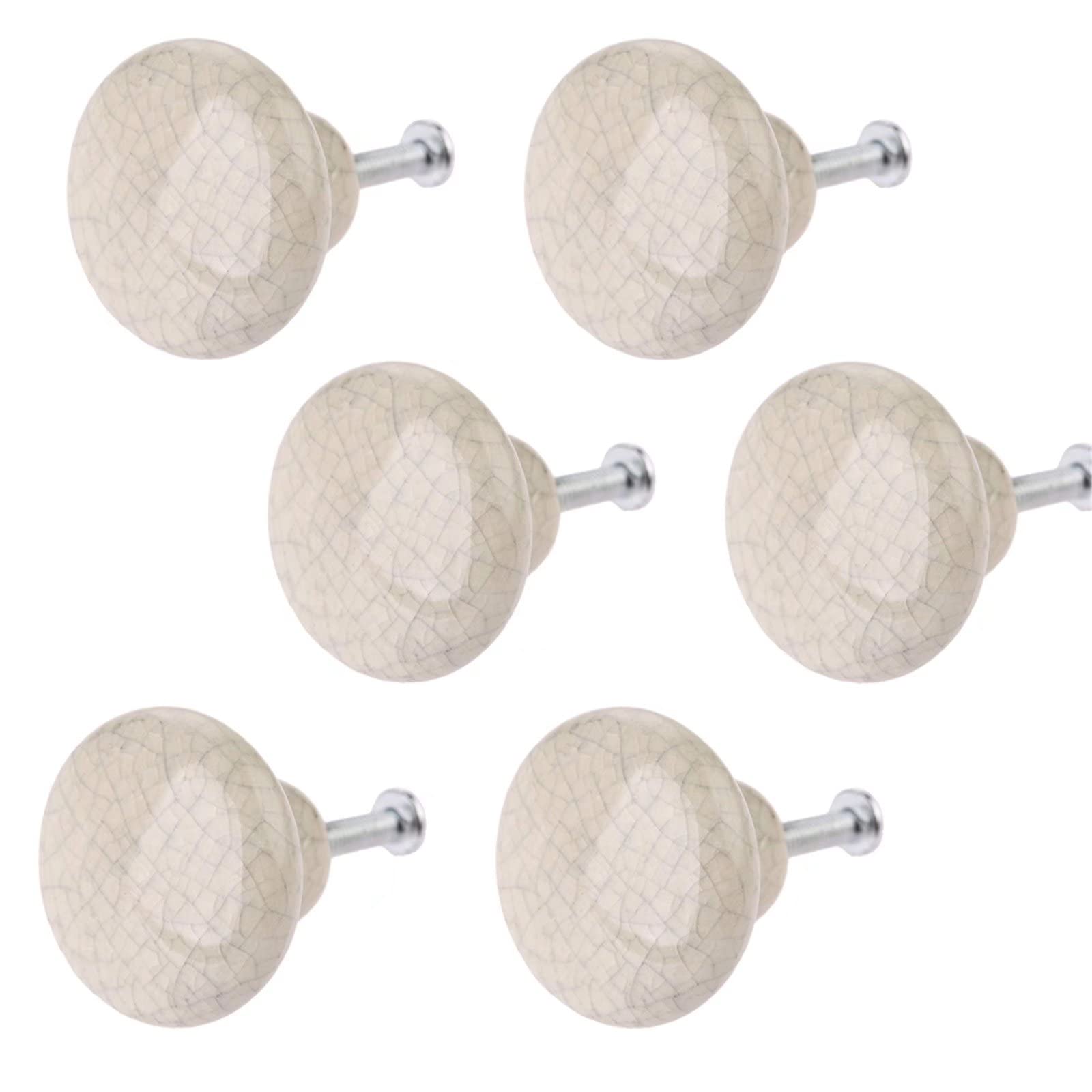 Fbshop(Tm) A-Single Hole 6 Pcs Crackle Round Ceramic Door Knobs Vintage Shabby Chic Cupboard Drawer Pull Handles
