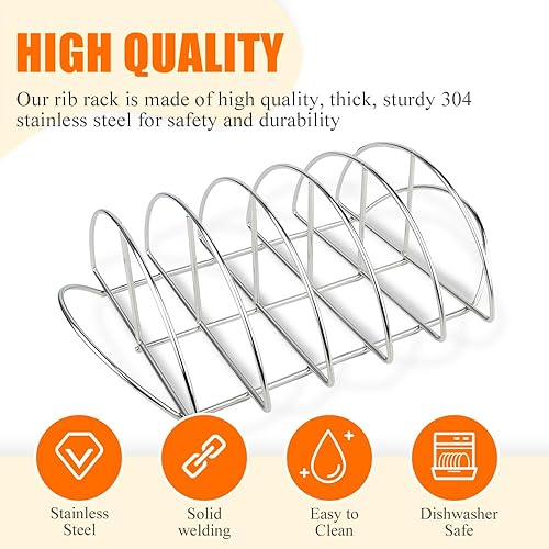 Miniatura 7 de DOLAMOTY Rejillas de costillas de barbacoa para ahumador y parrilla, estante de costillas de acero inoxidable para ahumar huevos verdes grandes y