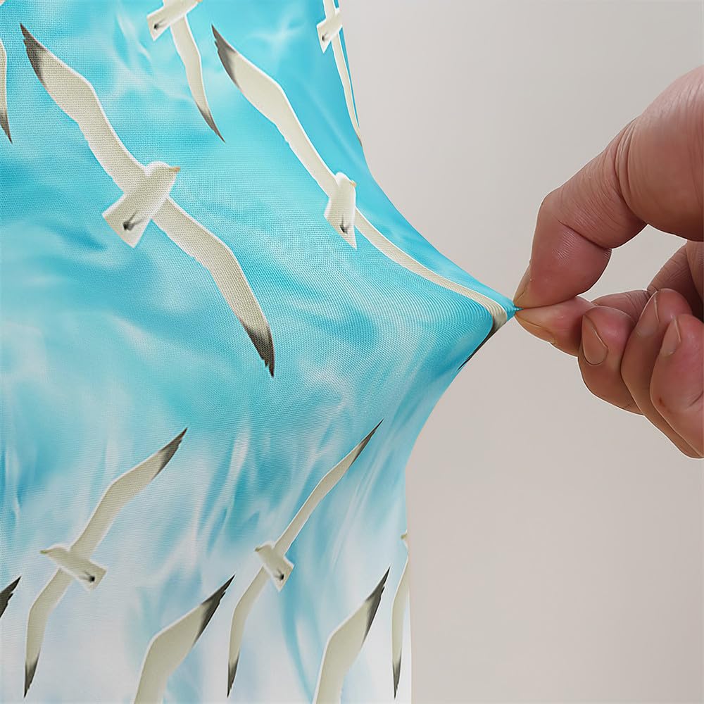 Odot Coprisedia con Schienale, Coprisedie Lavabili e Rimovibili, Copri Sedia da Cucina, Stampa 3D di Onde e Gabbiani, Copri Sedia per Soggiorno, Tavolo da Pranzo (Blu Bianco,8 Pezzi)