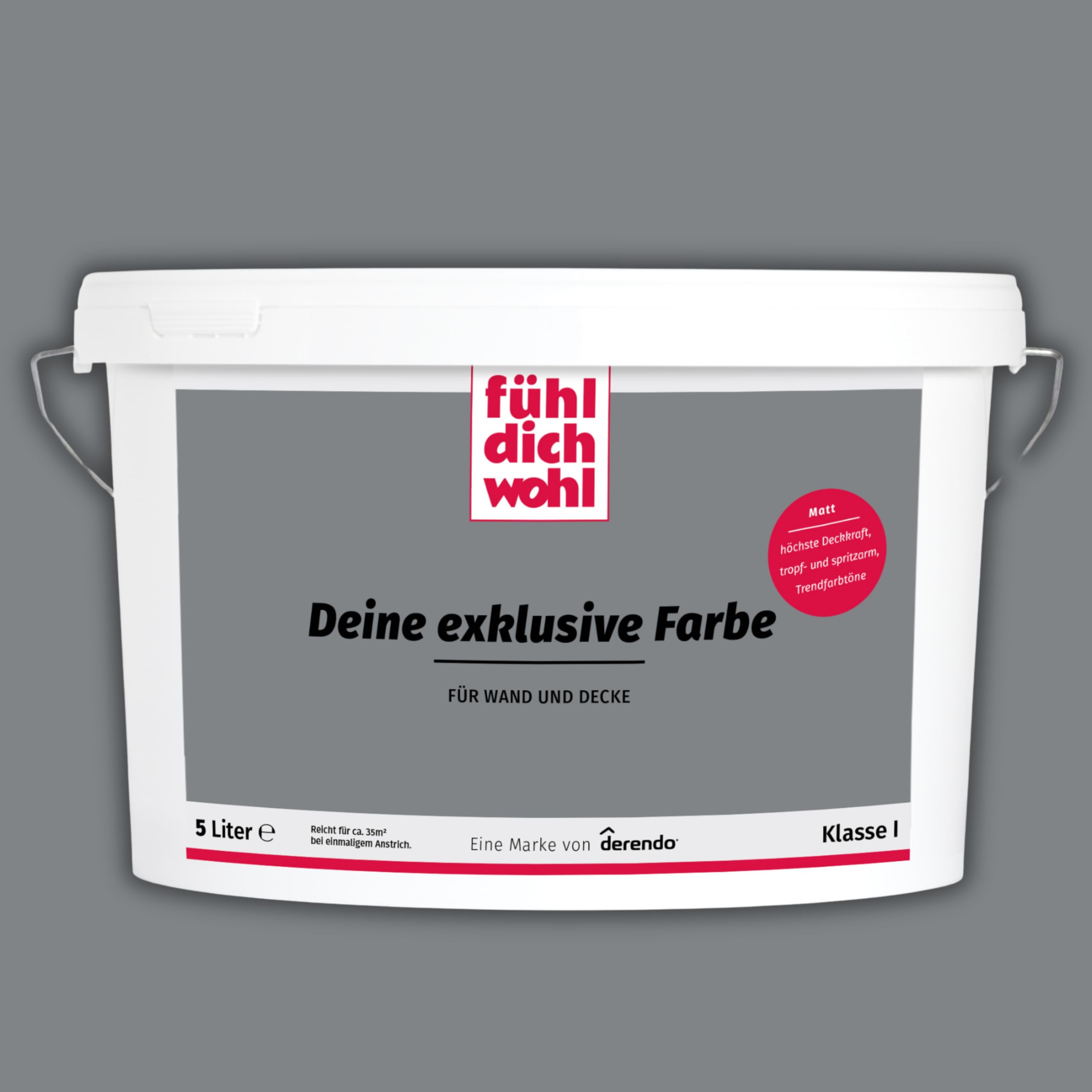 derendo Fühl Dich Wohl Wandfarbe Grau Asphaltgrau hohe Deckkraft matt hochdeckend 5l