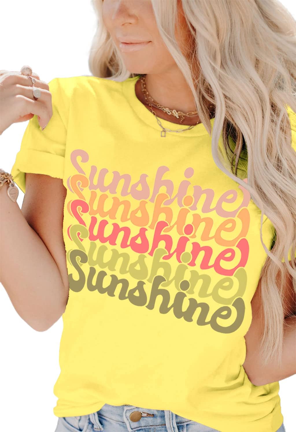INFITTY Womens Funny Letters Print T Shirts Short Sleeve Shirts Cute Sunshine Graphic Tees Summer Casual Loose Tops