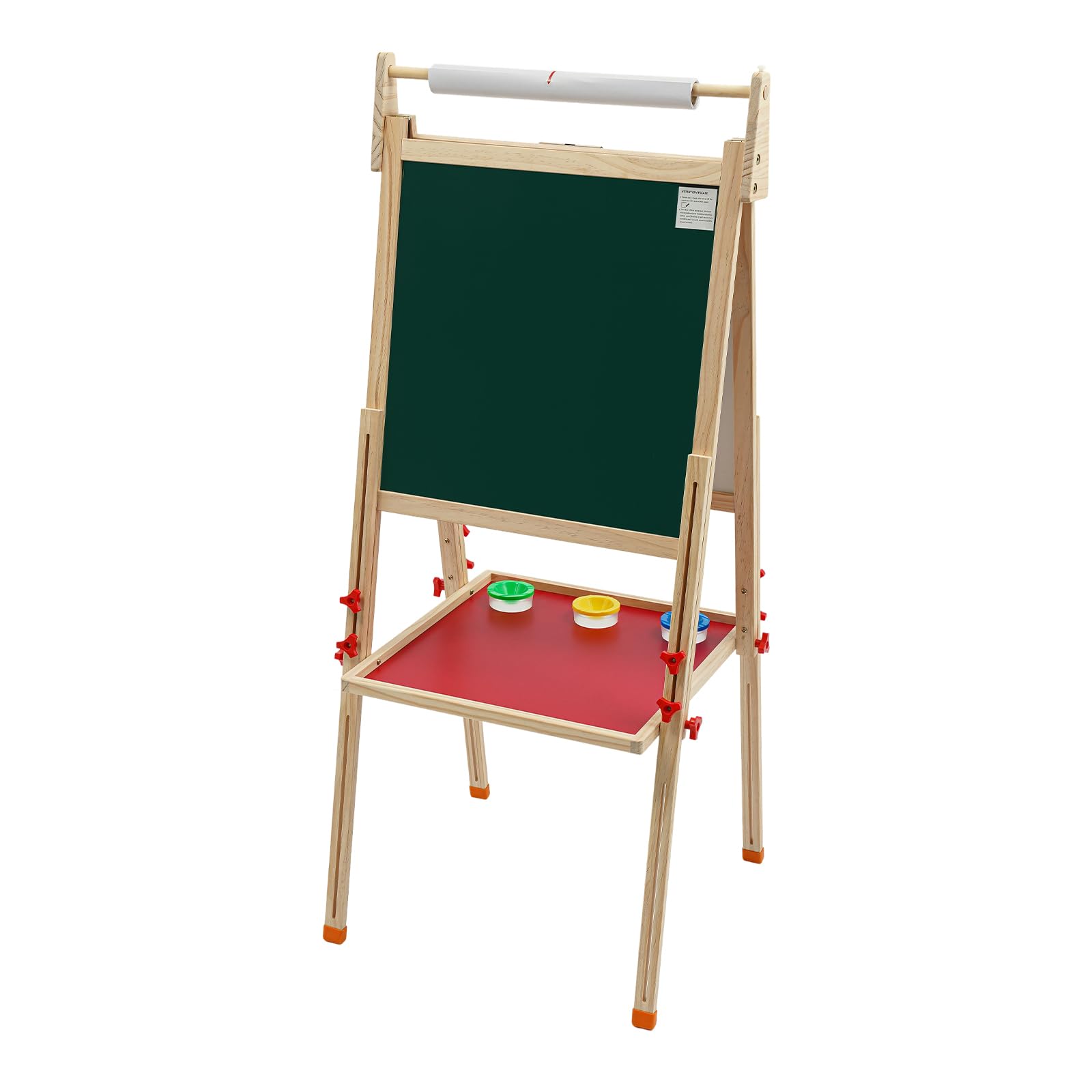 Cavalletto 3 in 1 per bambini, in legno di pino, lavagna bianca e lavagna, regolabile in altezza 85-144 cm, con rotolo di carta e accessori completi, stabile e sicuro