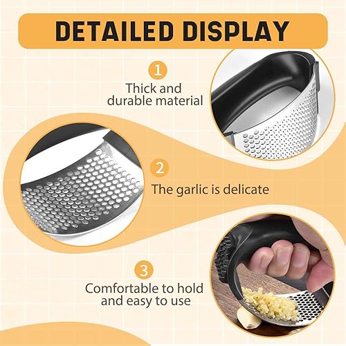Miniatura 2 de Mecedora de prensa de ajo de acero inoxidable, picadora de ajo y trituradora de ajo, herramienta de ajo fácil de apretar con pelador y cepillo de
