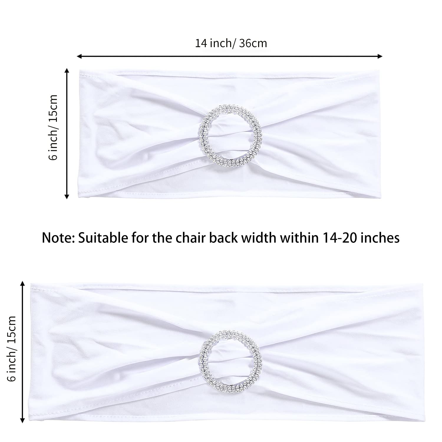 Białe szarfy na krzesło, 25 szt. łuków ze spandeksu, pokrowce na krzesła z suwakiem klamry, na bankiet, imprezę, do dekoracji imprez hotelowych