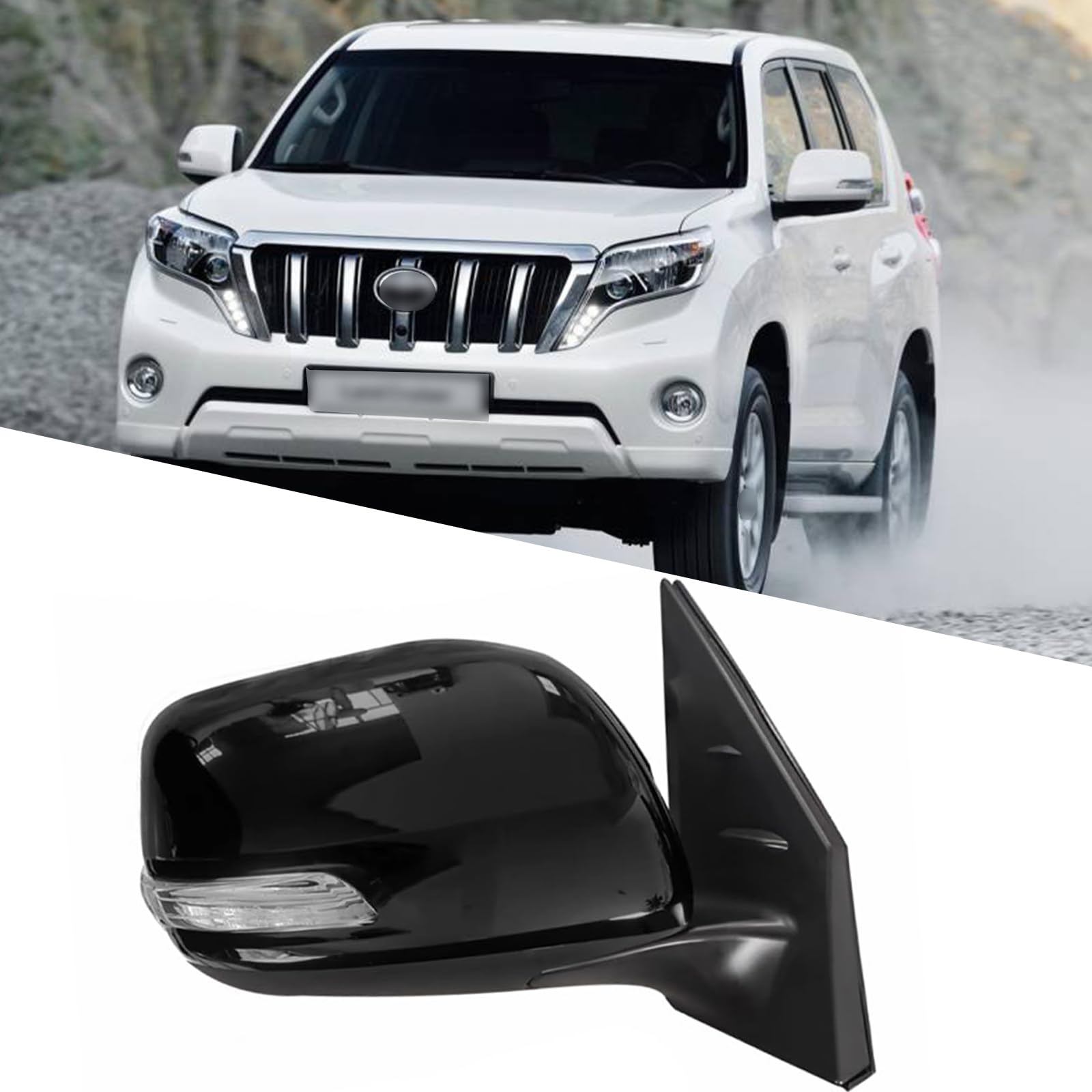 Passenger Side Mirror Fit for 2012-2016 Toyota Land Cruiser Prado LC200 Side Mirror Replacement Side Mirror Assembly Rear View Mirror Accessories Side View Mirror Turn Light, Electric Adjustment