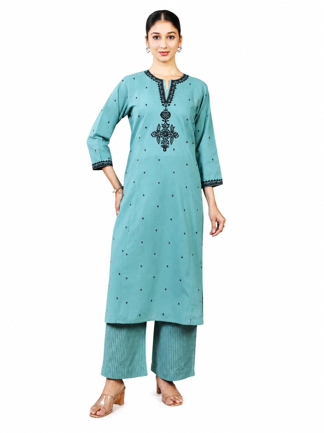 Sky Blue Pure Cotton Embroidered Co-Ord Set-XS-image-48