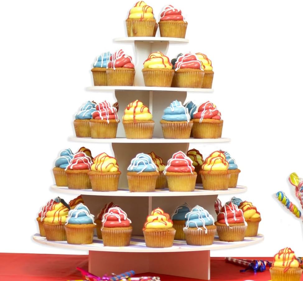 5-Tier White Round Cupcake Display Stand – Reusable Adjustable Dessert Tower for 70–90 Cupcakes – Event Cake Holder for Weddings, Birthdays, Parties, and Celebrations, Gift For LaborDay