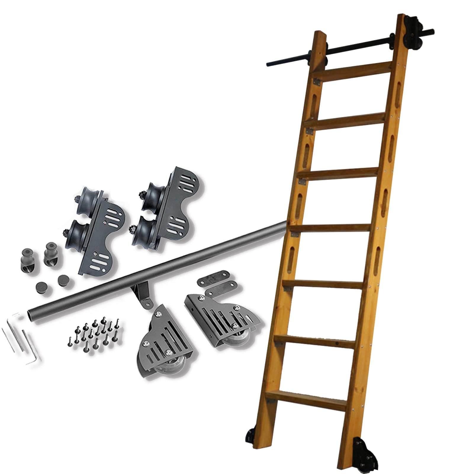 Kit de quincaillerie pour échelle éliminant le manque de place avec rail coulissant noir