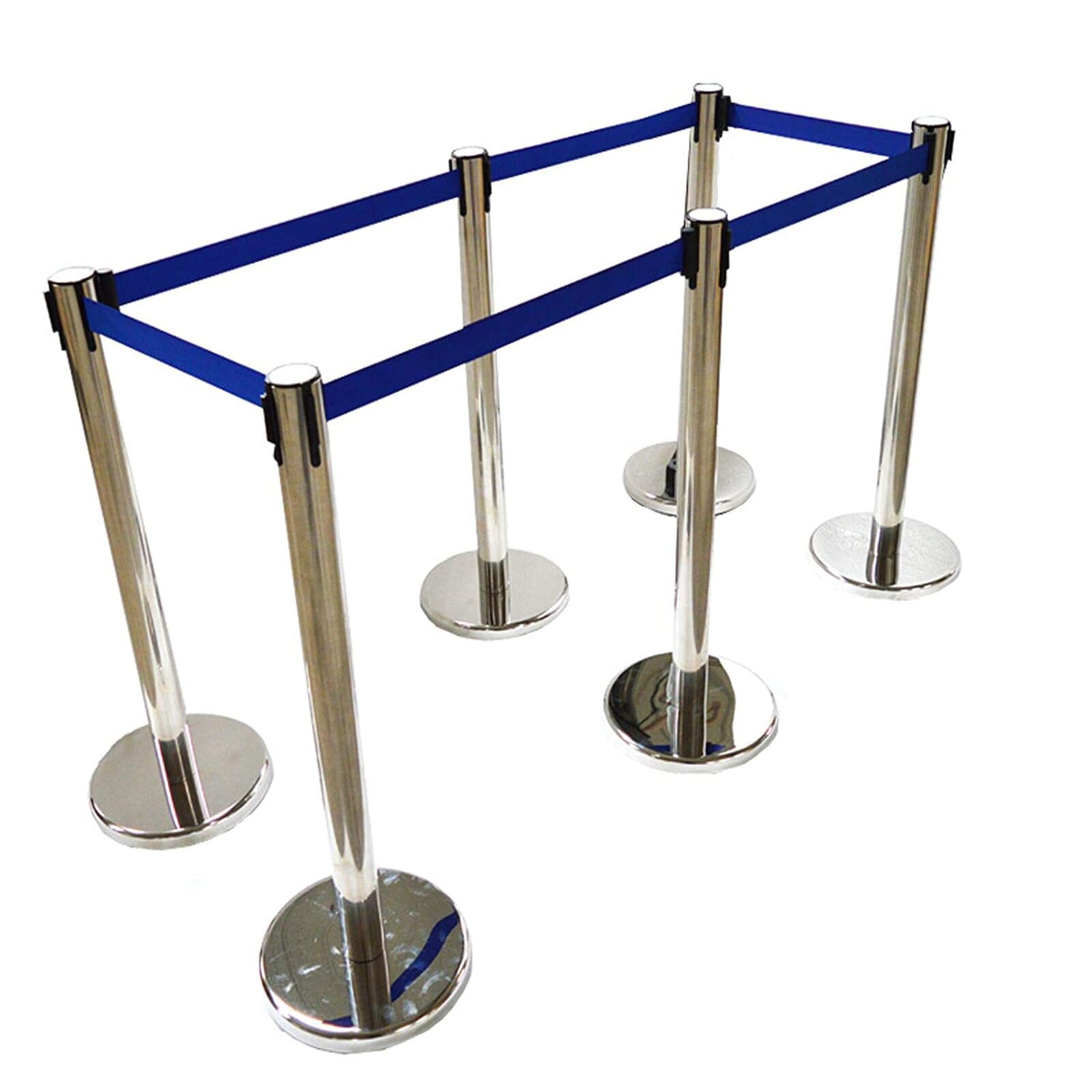 TECHTONGDA6Pcs Stainless Steel Stanchions Posts Queue Barriers Crowd Control Barriers Security Pole Posts with 9.8ft Blue Belt and 35" Height for Crowd Control