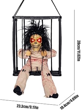 Screaming Animated Hanging Halloween Decorations Outdoor Indoor,Halloween Decor Animated Screaming Scary Talking Ghost,Motion Sensor Skeleton Decor,Hanging Cage Prisoner Prop for House Party (02)