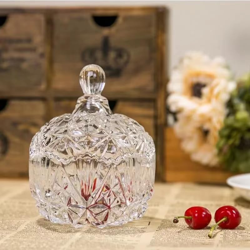 Glass Candy Storage Jar With Lid Clear Candy Bowl Crystal Covered Sugar DishChocolate Cookie Buffet Jar Food Containers Decorative Jewelry Box for Home Office Desk - Image 5