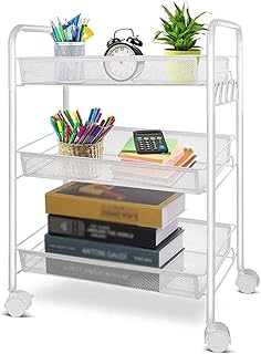 ZXQZ Dessertes Chariot Utilitaire Roulant À 3 Niveaux, Étagère de Rangement Polyvalente pour Salle de Bain, Étagère À Fruits Et Légumes de Cuisine sur Roues, Blanc Chariots
