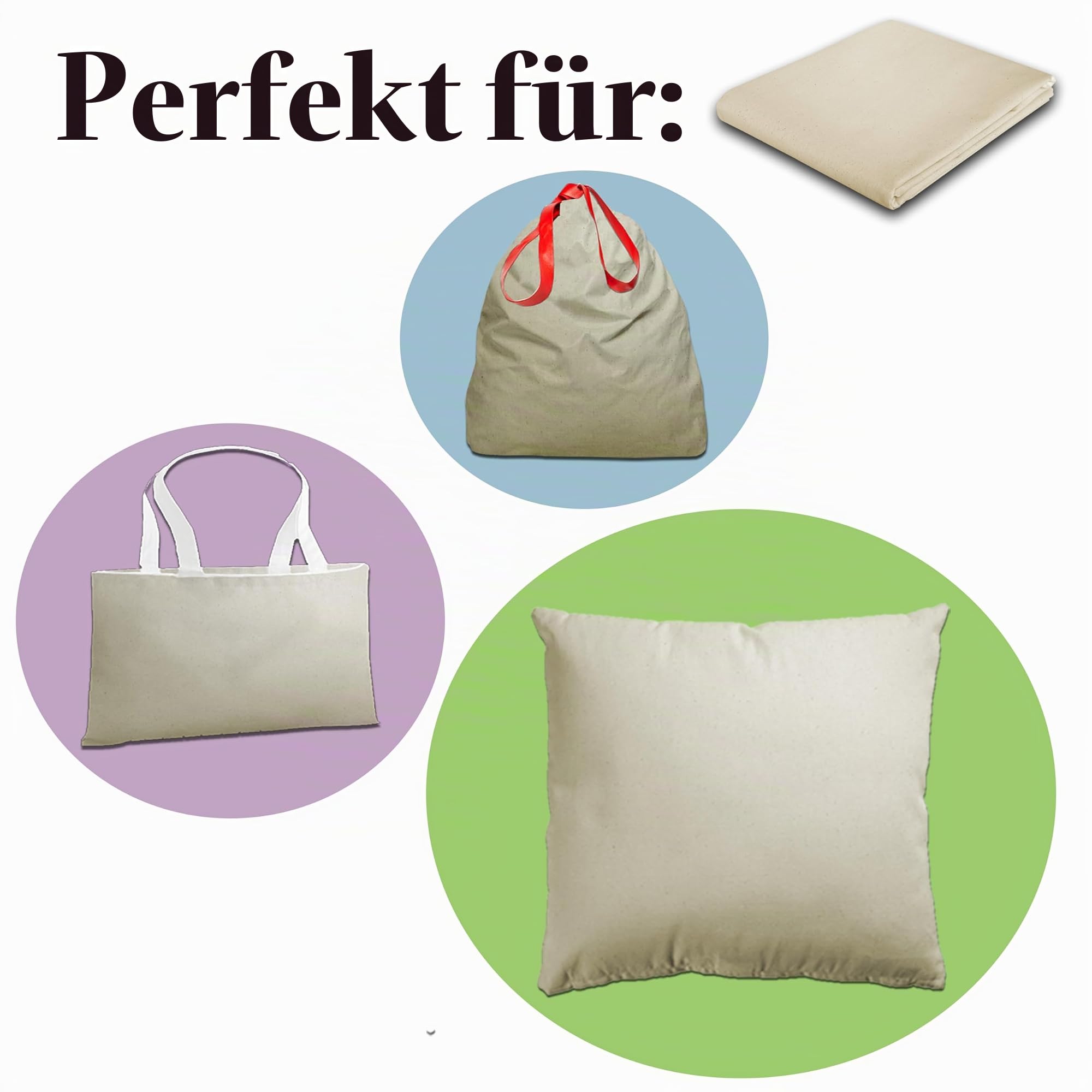 Dicker und langlebiger Stoff aus 100% Baumwolle, 160 cm breit, zur Herstellung von Kissenbezügen, Wäschesäcken und mehr (natural cream, 500 cm x 160 cm)
