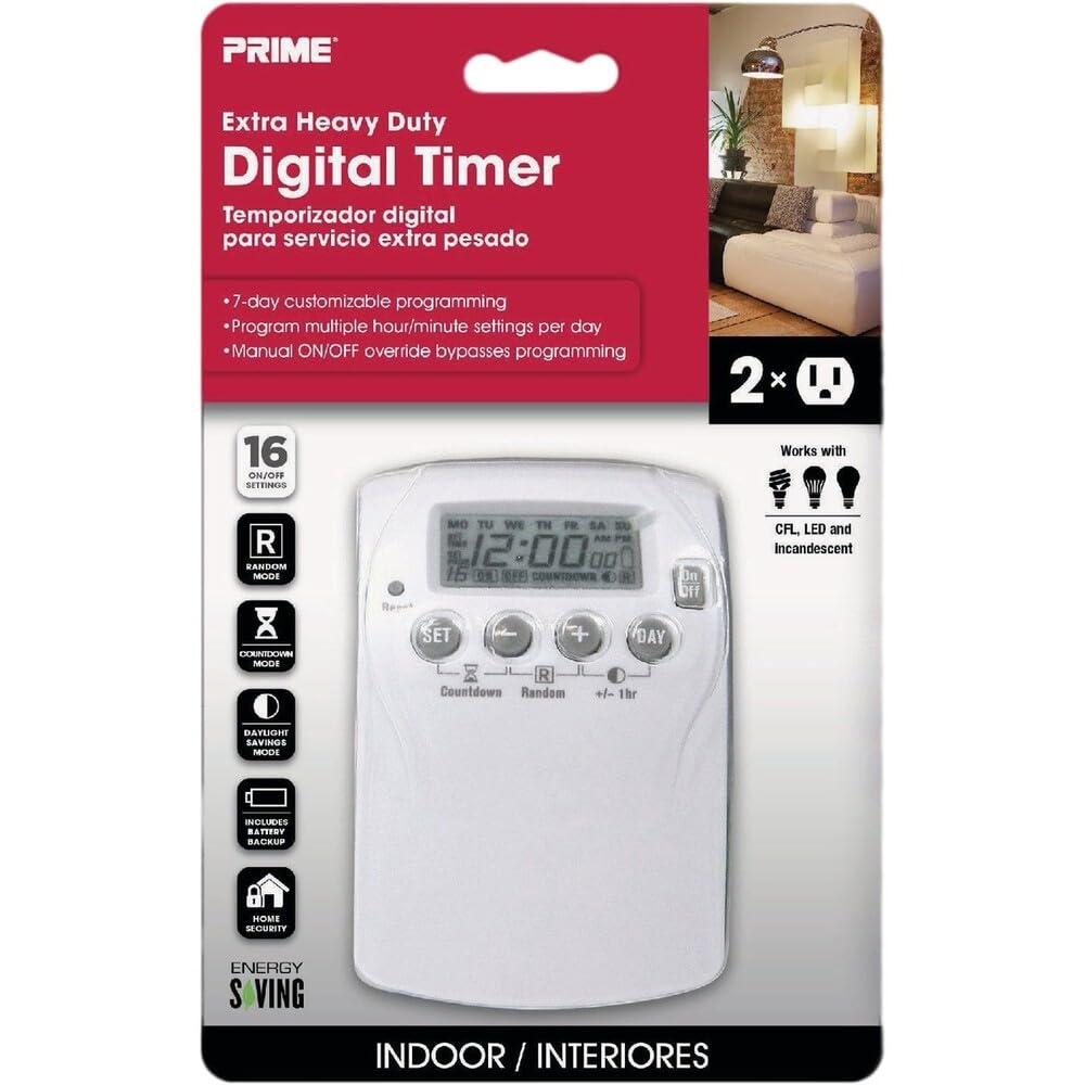 Prime Wire & Cable TNDHD002 Digitaler Timer mit 2 Ausgängen, 7 Tage, 16 Einstellungen