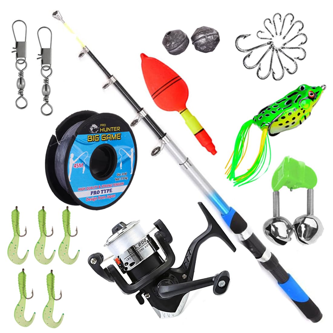 Fishing Rod and Reel with Hook,line,Soft Lure, Frog Combo 6feet