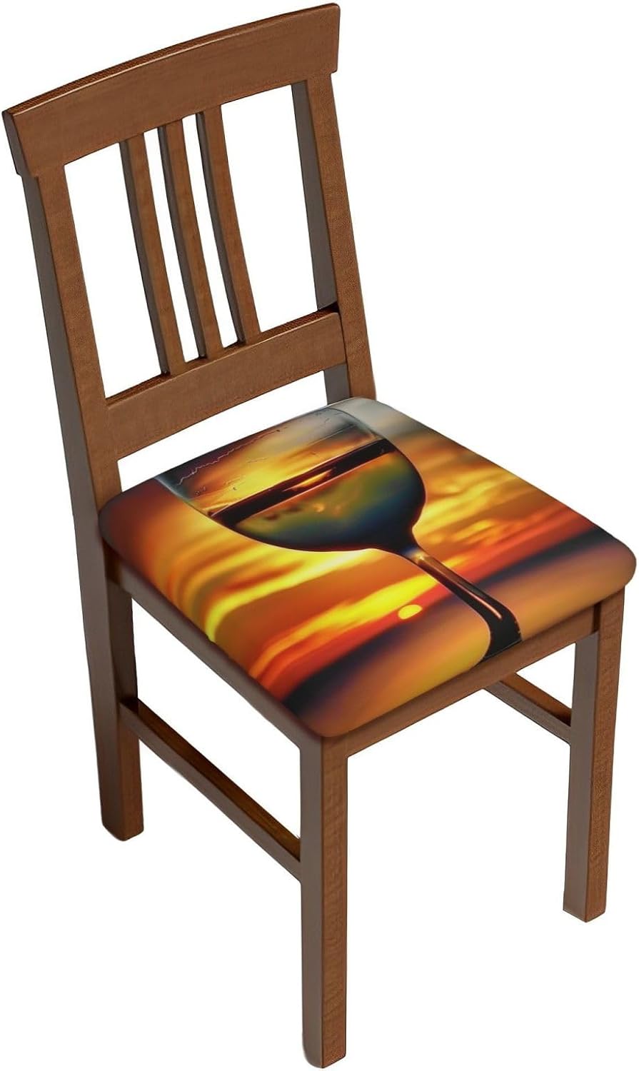 Sunset Wine Glass Print Square Cushion Covers 6 Pcs Set Elastic Non-Slip Seat Cushion Slipcovers Pet Furniture Protectors for Chair, Sofa
