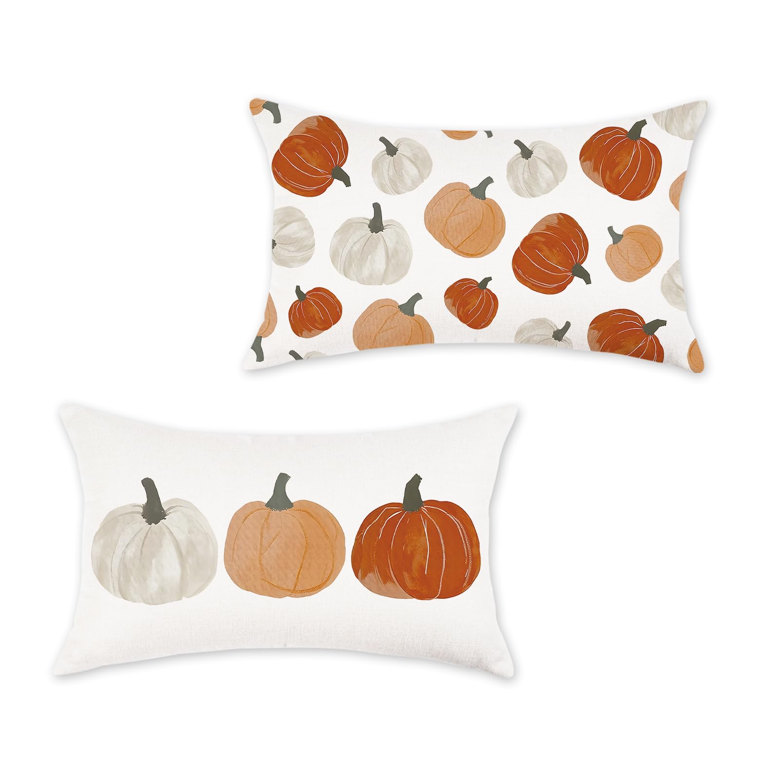 HOMFREEST Fall Pillow Covers 12x20 Inch Set of 2 Pumpkin Decorative Autumn Throw Pillows Farmhouse Thanksgiving Outdoor Cushion Cases for Sofa Couch