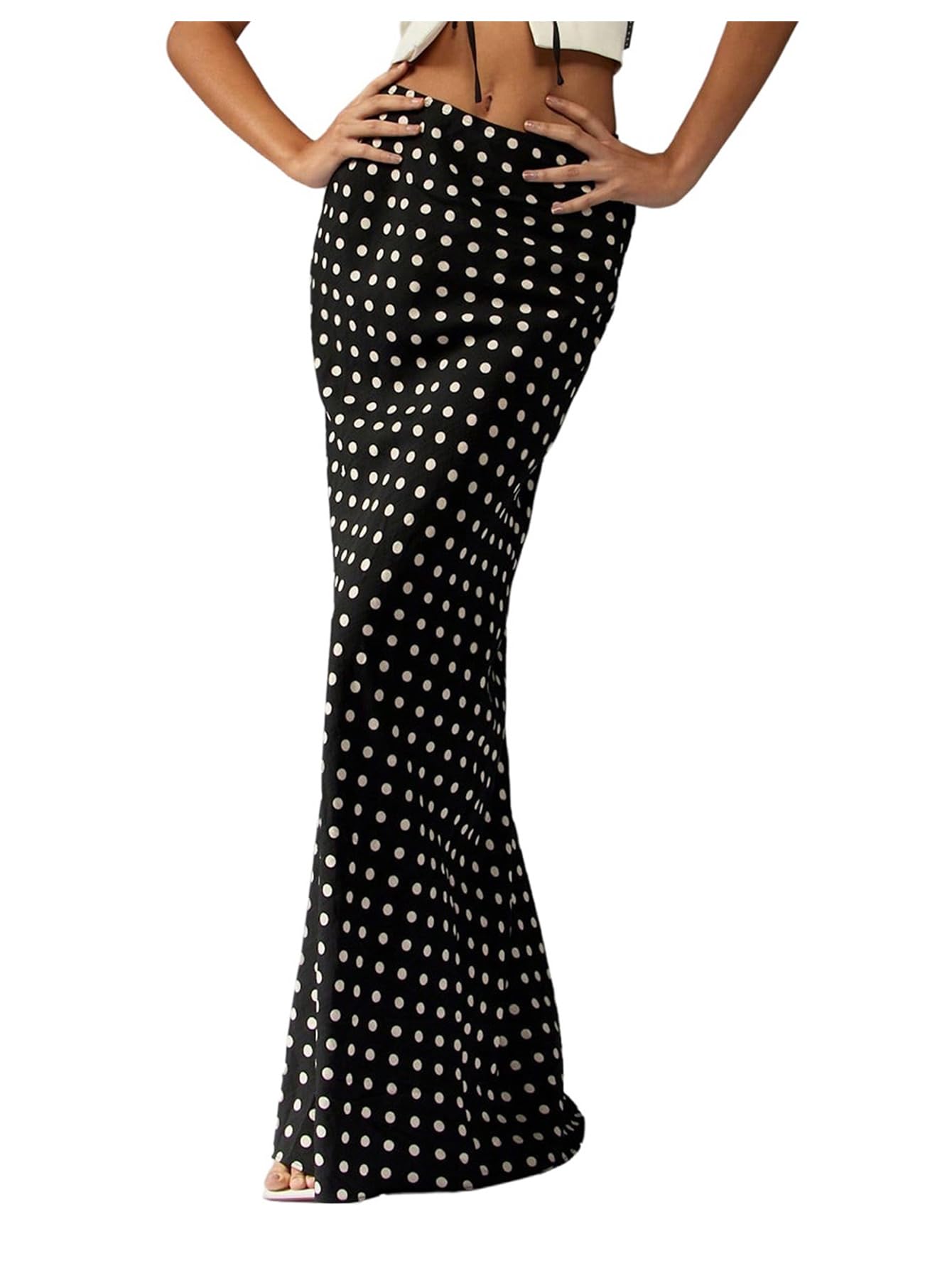 Photo 1 of Milumia Women's Polka Dots Bodycon Maxi Skirt Elegant Floor Length Casual Long Skirts Black X-Large
